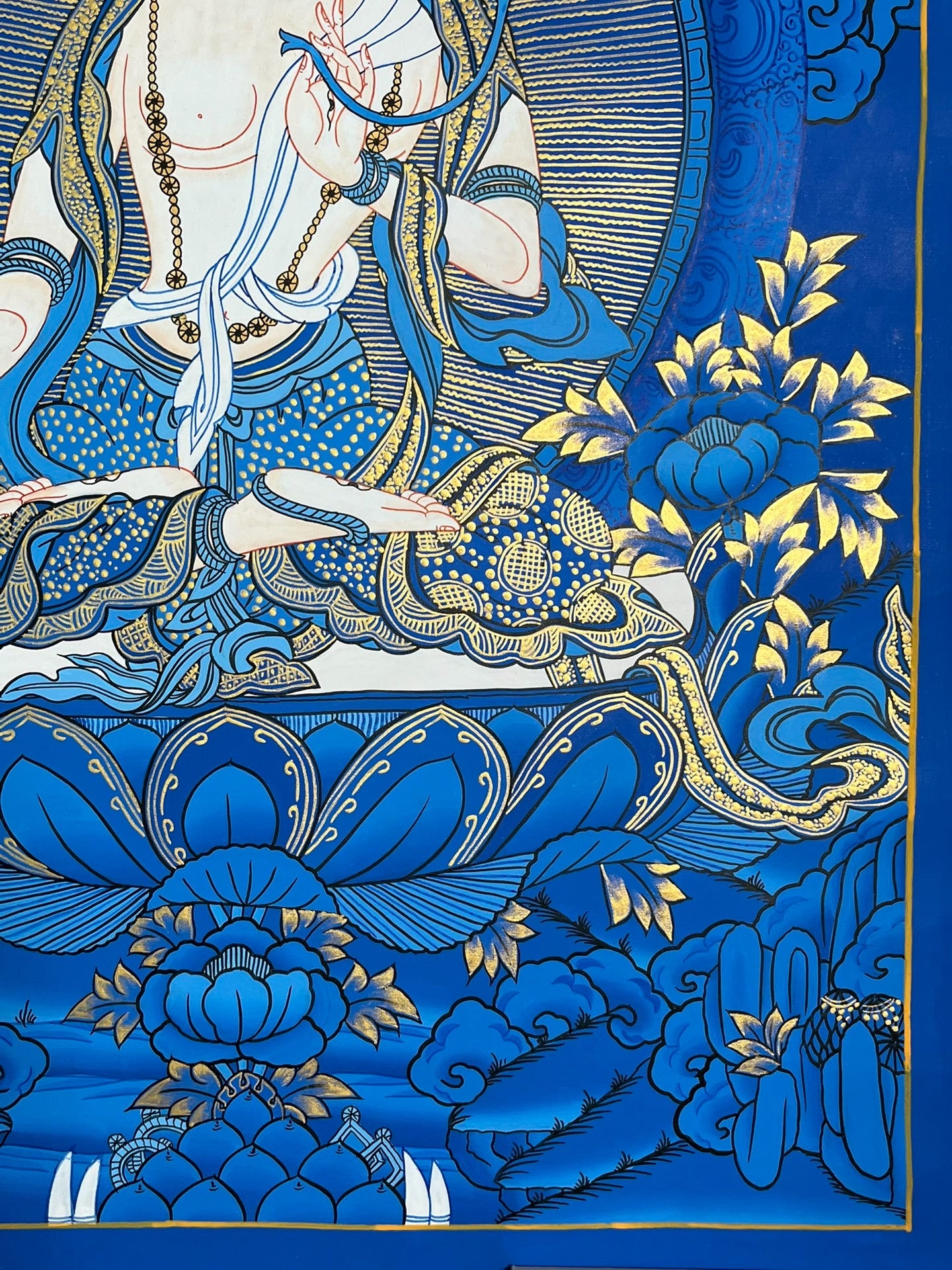 Nepalese master's pure handmade white tara thangka, mineral raw materials are hand-painted, the face is dignified and kind