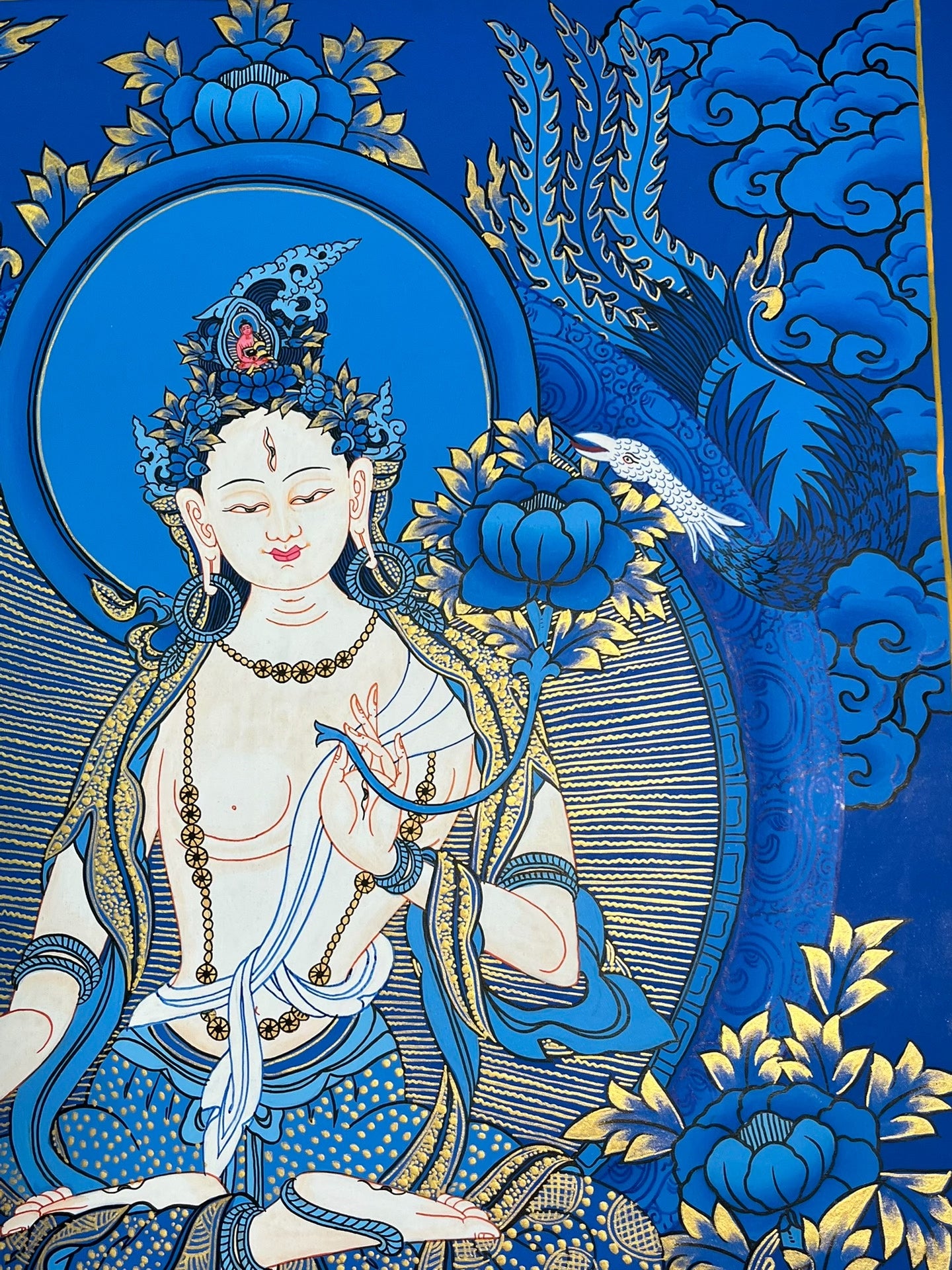 Nepalese master's pure handmade white tara thangka, mineral raw materials are hand-painted, the face is dignified and kind