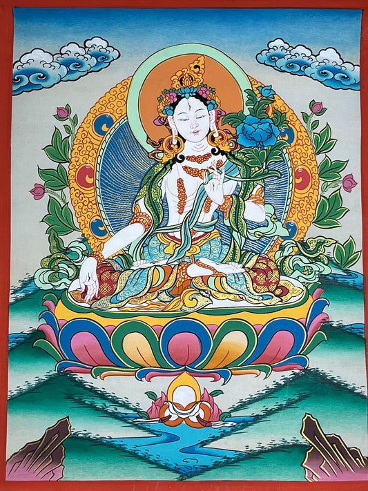 White Tara Hand-Painted Thangka
