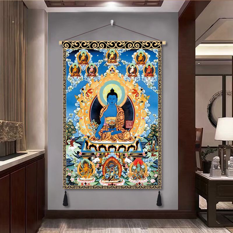 Tibetan thangka yellow god of wealth buddha statue fabric hanging painting decorative painting wall cloth entrance aisle hanging cloth background cloth customized