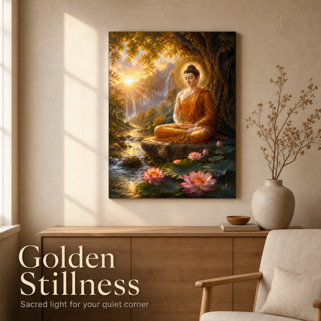 Buddha Meditation Art Print – Serene Nature Landscape Wall Art (50×70 cm)