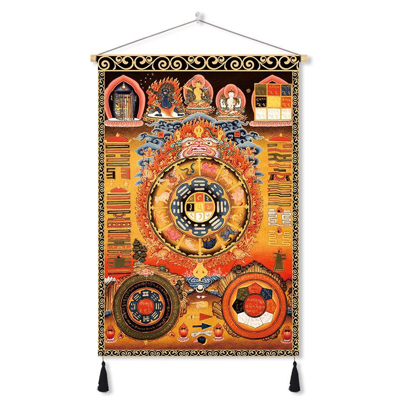 Tibetan thangka yellow god of wealth buddha statue fabric hanging painting decorative painting wall cloth entrance aisle hanging cloth background cloth customized