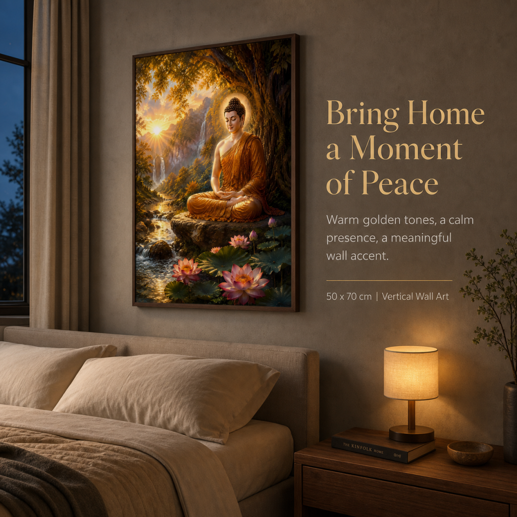 Buddha Meditation Art Print – Serene Nature Landscape Wall Art (50×70 cm)