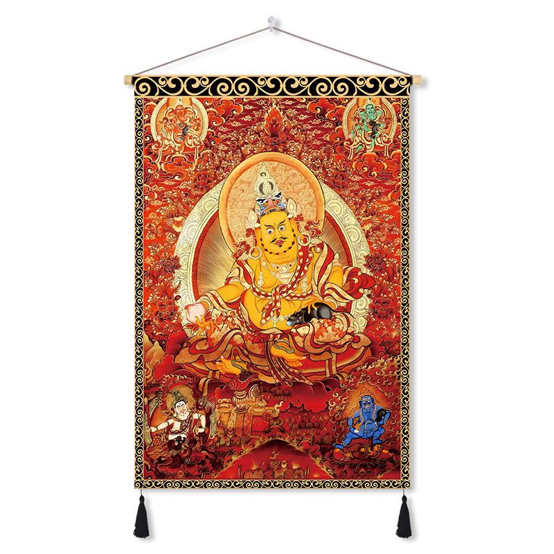 Tibetan thangka yellow god of wealth buddha statue fabric hanging painting decorative painting wall cloth entrance aisle hanging cloth background cloth customized