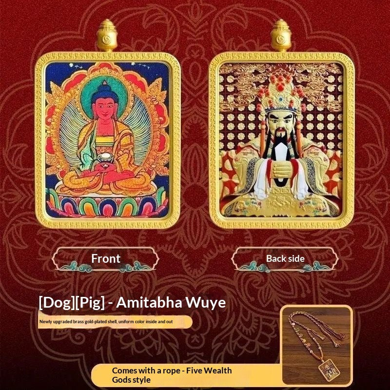 Five generals' zodiac guardian god double-sided three-dimensional relief hand-painted thangka pendant - attract wealth, suitable for both men and women's personal buddha