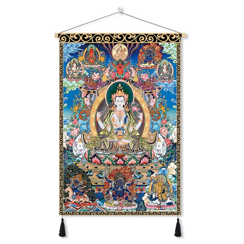 Tibetan thangka yellow god of wealth buddha statue fabric hanging painting decorative painting wall cloth entrance aisle hanging cloth background cloth customized