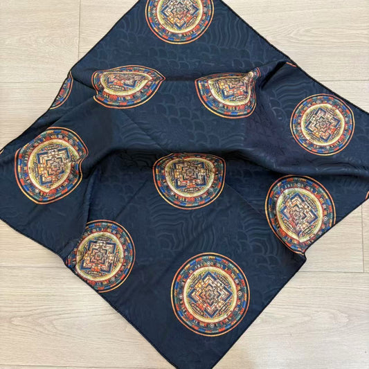 Yellow mandala thangka xiangyun gauze dragon scale pattern 70*70 small square scarf silk scarf shawl national style eleganteasiest for match