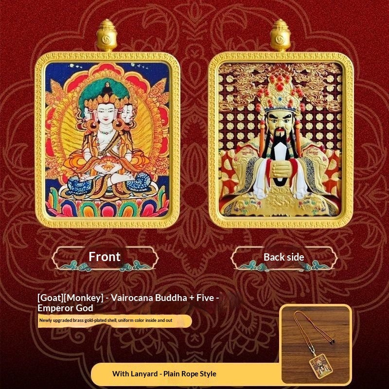 Five generals' zodiac guardian god double-sided three-dimensional relief hand-painted thangka pendant - attract wealth, suitable for both men and women's personal buddha