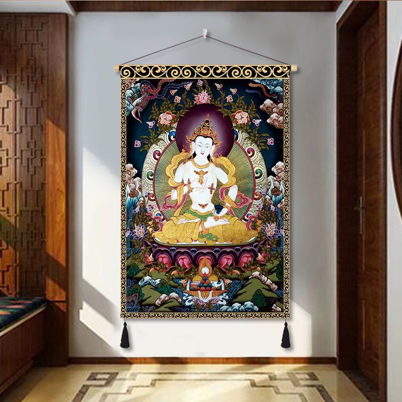 Tibetan thangka yellow god of wealth buddha statue fabric hanging painting decorative painting wall cloth entrance aisle hanging cloth background cloth customized