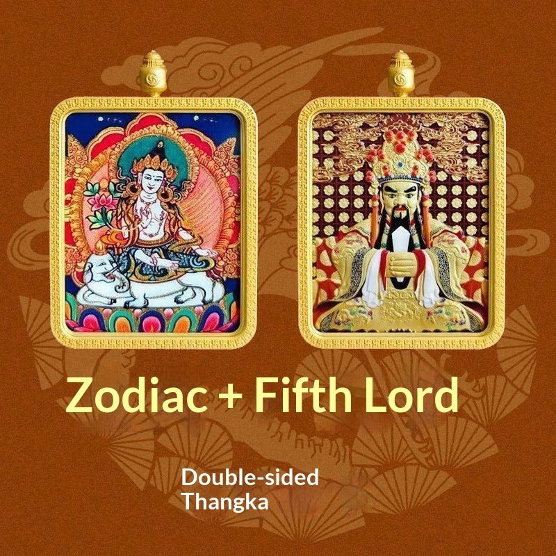 Five generals' zodiac guardian god double-sided three-dimensional relief hand-painted thangka pendant - attract wealth, suitable for both men and women's personal buddha