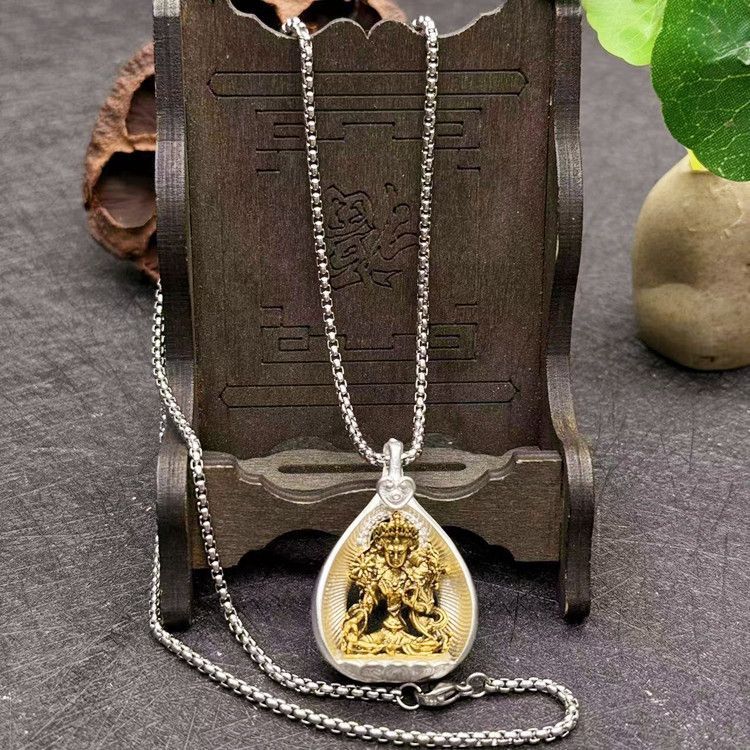 Bodhi Leaf Pendant, Tibetan-style Alloy with Silver Plating, Vintage Ethnic Unisex Necklace Pendant, Shakyamuni Buddha and Ksitigarbha Amulet Necklace Pendant