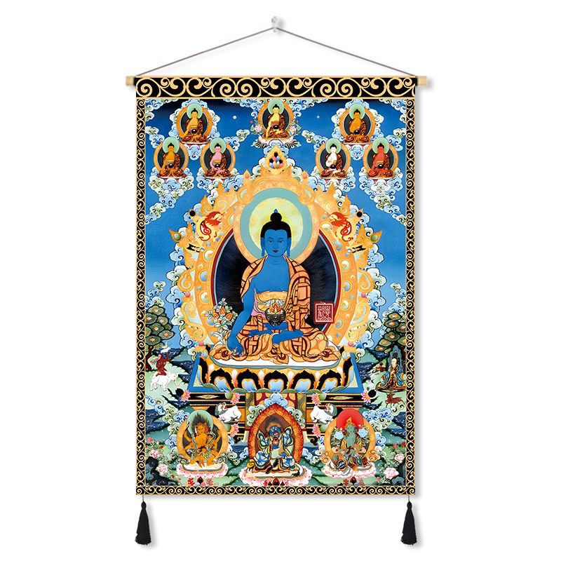 Tibetan thangka yellow god of wealth buddha statue fabric hanging painting decorative painting wall cloth entrance aisle hanging cloth background cloth customized
